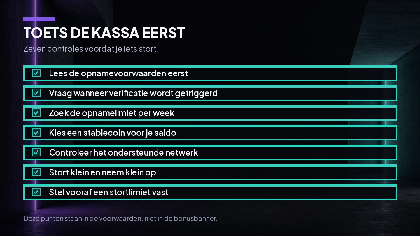Illustratie van een controlelijst waarmee je een crypto casino toetst voordat je stort